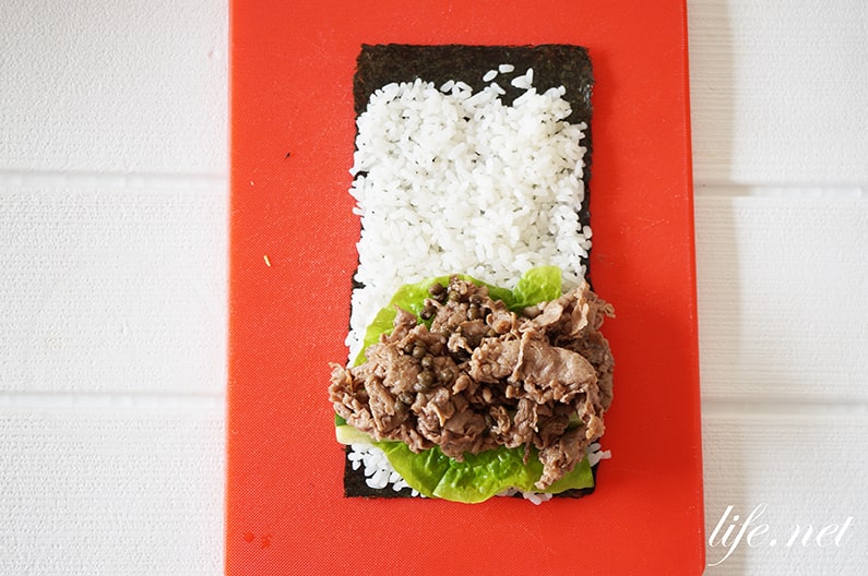 牛肉の巻き寿司のレシピ。大人気！焼肉ロールの作り方。