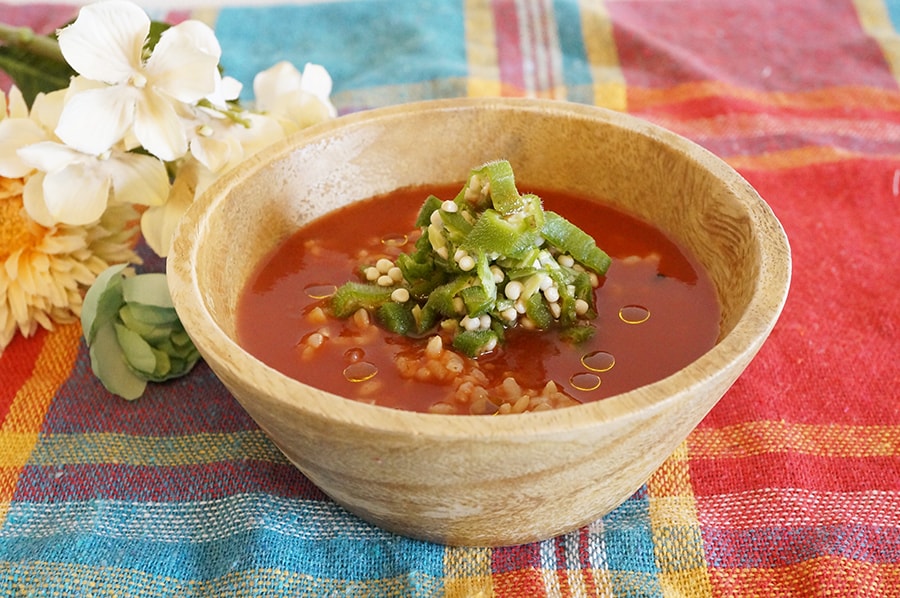 トマトジュースの冷たいスープご飯のレシピ