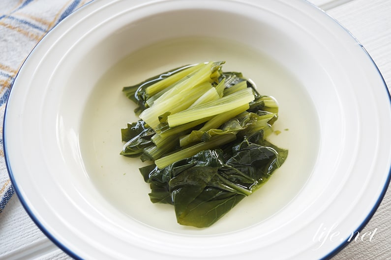 ガッテンの小松菜のスープのレシピ。コンソメ不要！味付けは塩だけ。