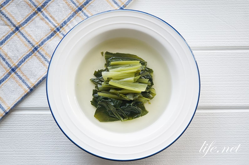 ガッテンの小松菜のスープのレシピ。コンソメ不要！味付けは塩だけ。