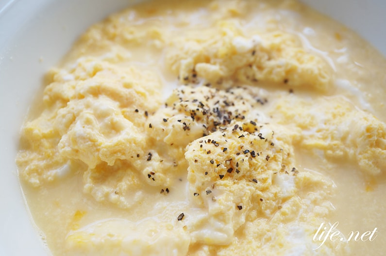 とろぷるチーズ卵とじのバズレシピ。白だしで簡単、美味しいです。