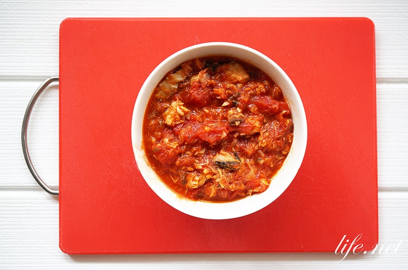 サバ缶とトマトの冷やしうどんのレシピ。あさイチで話題、簡単です。
