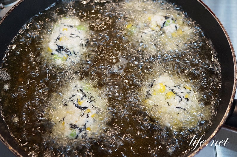 豆腐とひじきの落とし揚げのレシピ。卵なし！枝豆とコーン入り。