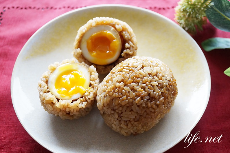 秘密のケンミンショーの玉めしのレシピ。福岡県の煮卵おにぎり。