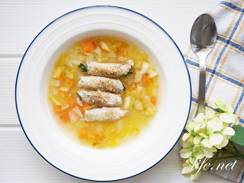 ポークロール野菜スープのレシピ。豚肉と野菜の具沢山スープ。