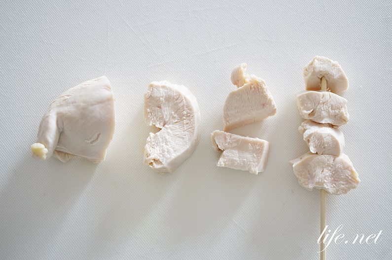 鶏胸肉の梅マヨ串のレシピ。サラダチキンの簡単アレンジ。